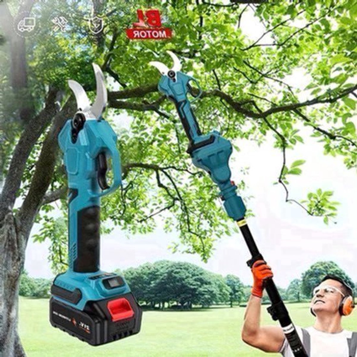 Elektrische Snoeischaar – Draadloze Snoeischaar – Takkenschaar – Tuinschaar – 18V Lithium-Ion batterij – Carbonstalen Messen