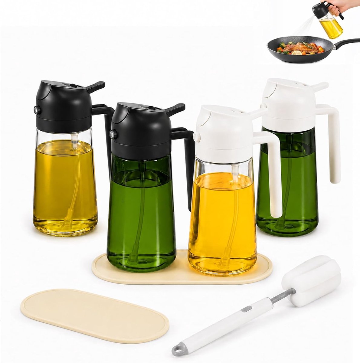 Set van 4 oliespuitflessen – glazen flessen voor de keuken en Air Fryer