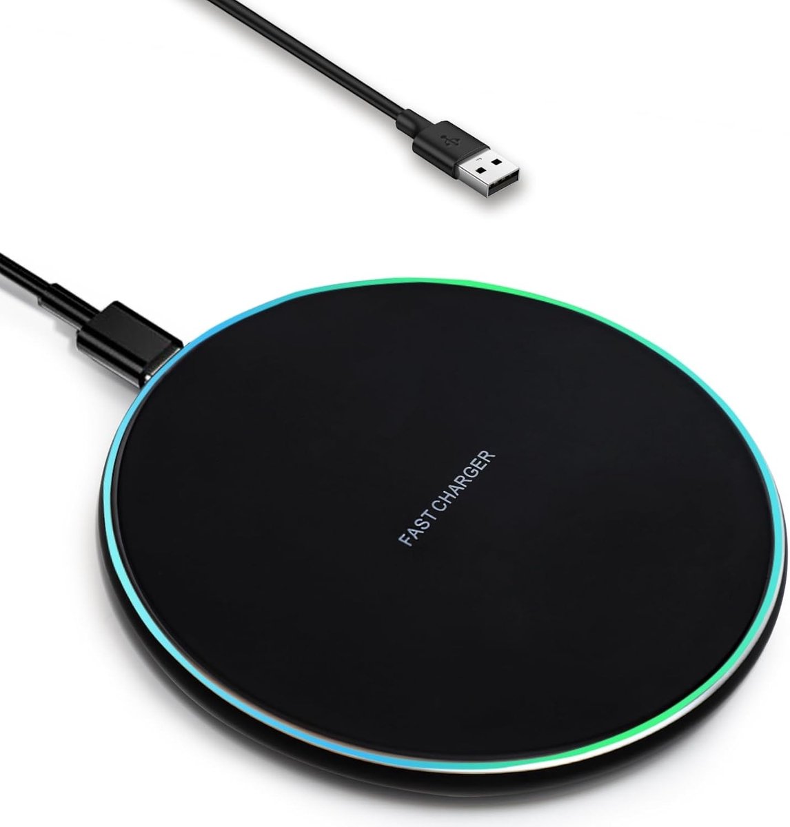 Snelle Draadloze Oplader met Indicatorlampje, Qi Gecertificeerde Oplaadpad met USB-C Kabel voor iPhone en Samsung Galaxy tot 15W Max