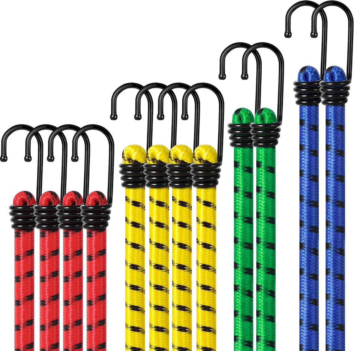 12 Elastische Koorden met Haak, Diameter 8 mm