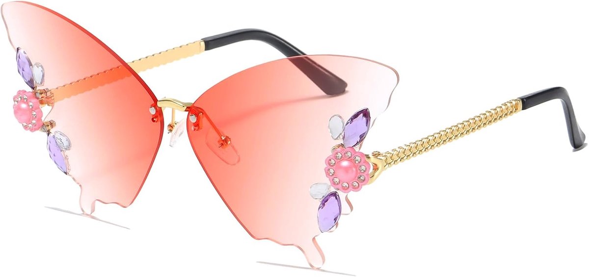 Zonnebril met vlinderdesign - rimless - trendy met rhinestones - UV-bescherming voor feestjes - ShopVlot