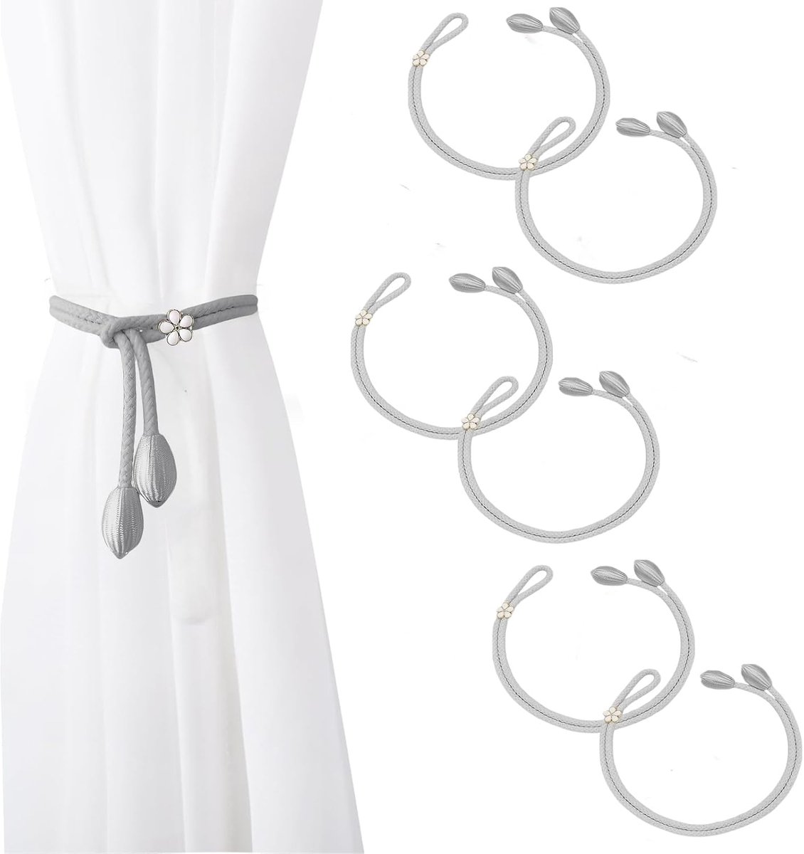 6 Pieces Grey Curtain Ties Boho Style Hand Knitted with Buckle Curtain Rope Ties for Curtains Suitable for Home and - ShopVlot