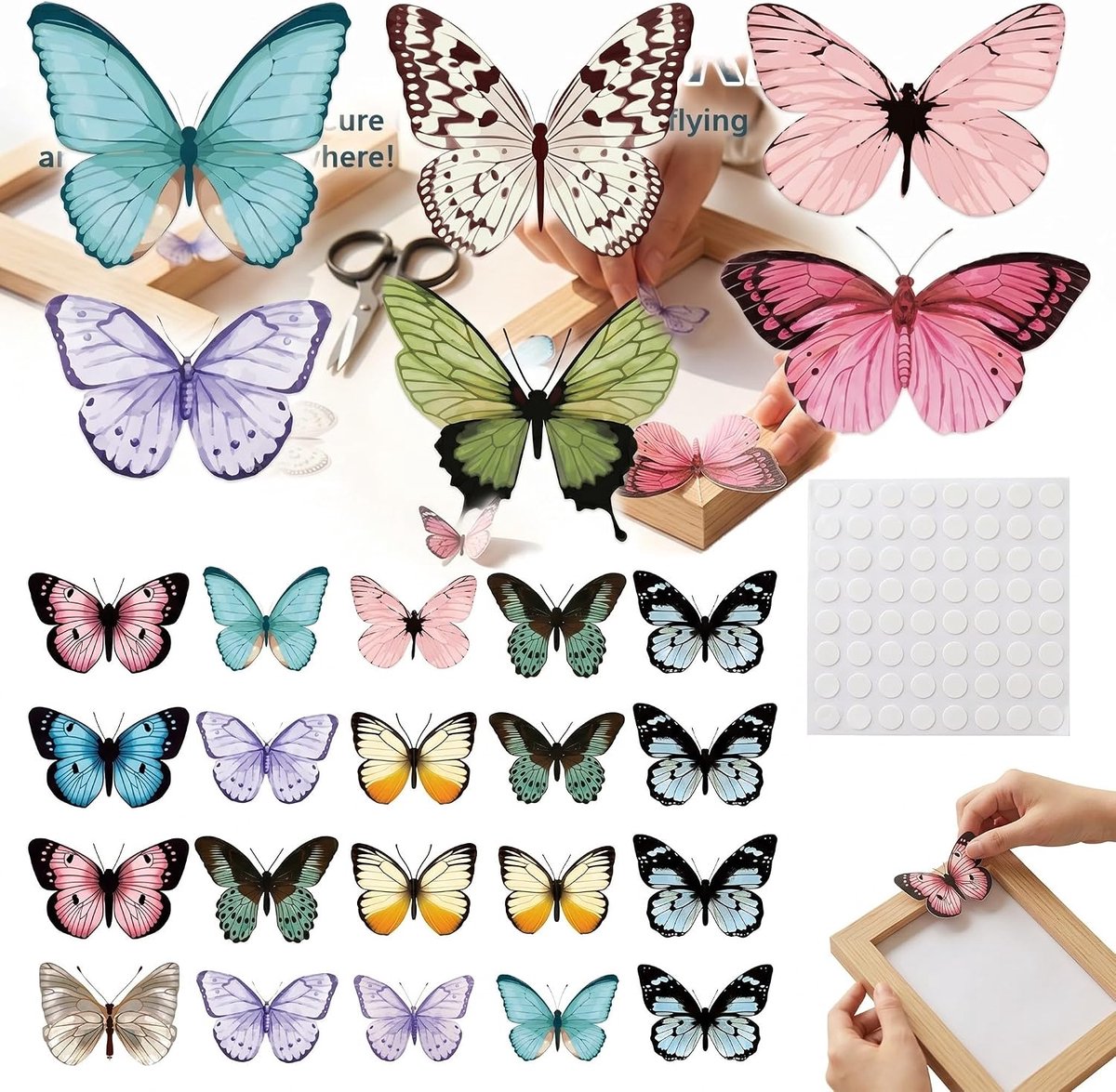 Pack of 36 Colourful 3D Butterfly Stickers PVC Wall Decoration Indoor Outdoor Decoration Butterflies with Glue Dots - ShopVlot