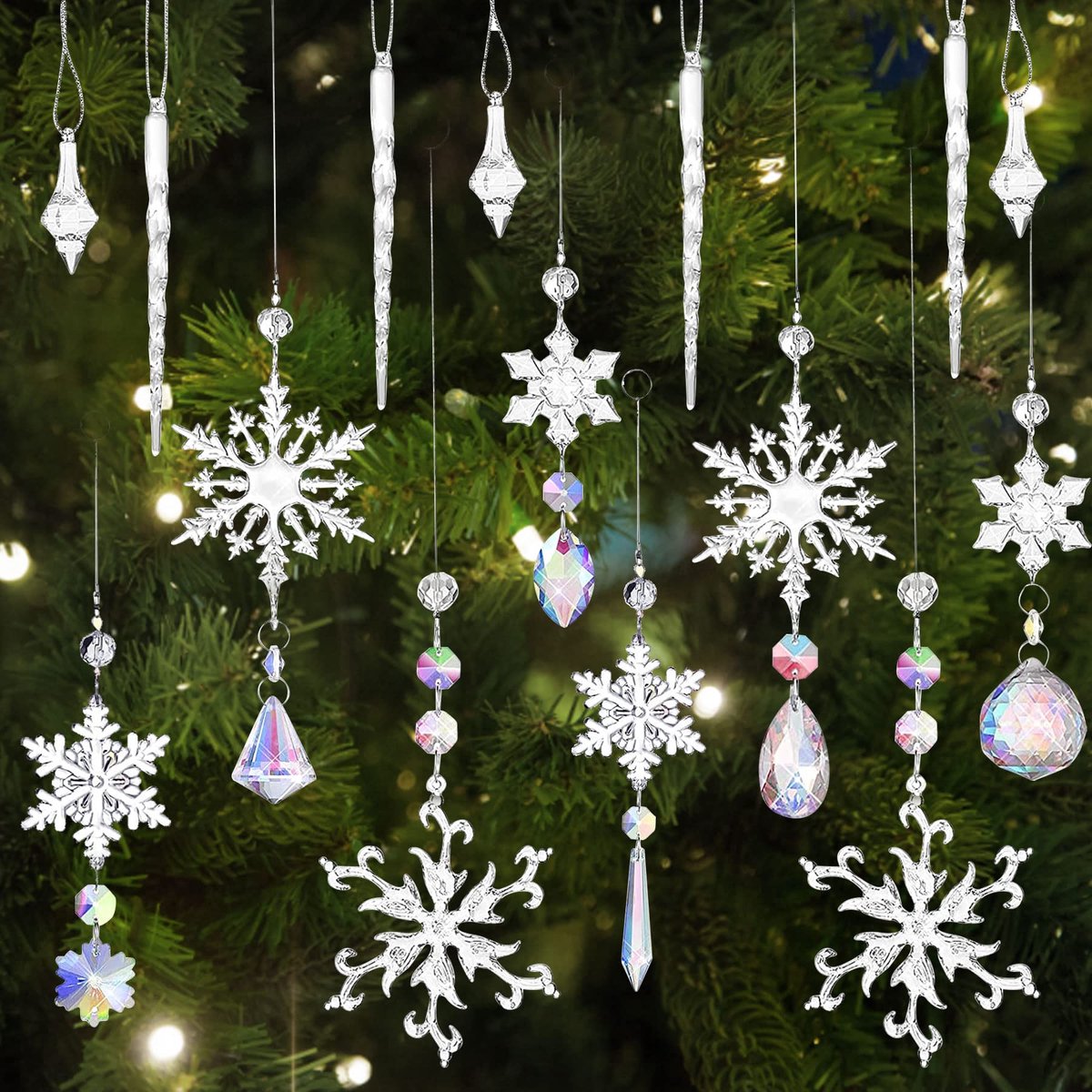 16 stuks transparante sneeuwvlokken met K9-kristal, kerstboomversiering van acryl, hangende accessoires voor - ShopVlot