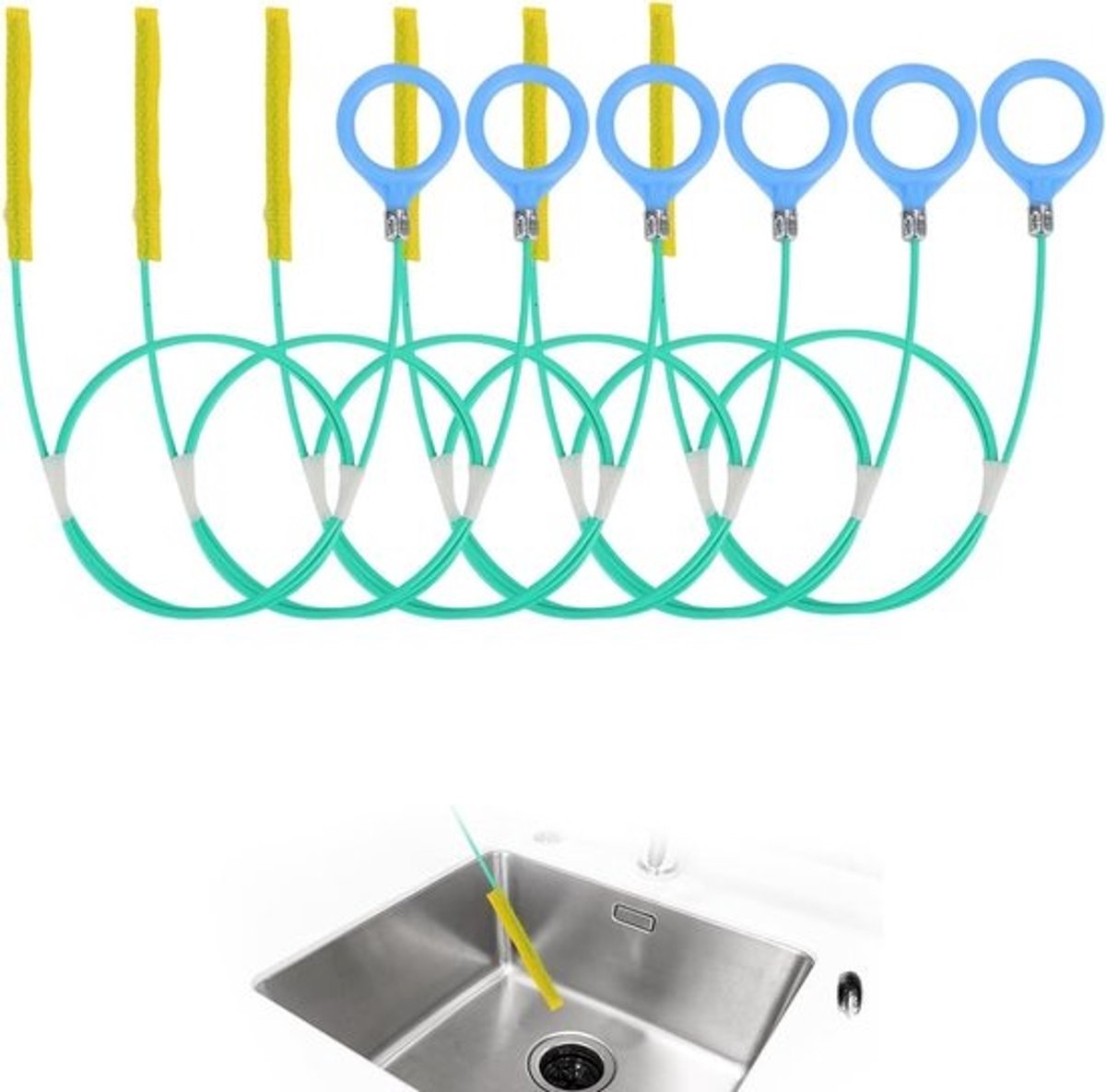 6 stuks flexibele ontstoppers van 130 cm - haarverstoppers voor badkamer, wastafel en toilet - effectieve oplossing tegen verstoppingen