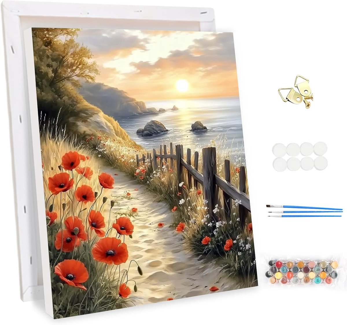 SnelShoppen - Schilderen op Nummer Volwassenen met Lijst - DIY Landschap Bloemen Set - Handgeschilderd Olieverf Set voor Beginners - Inclusief 3 Pense