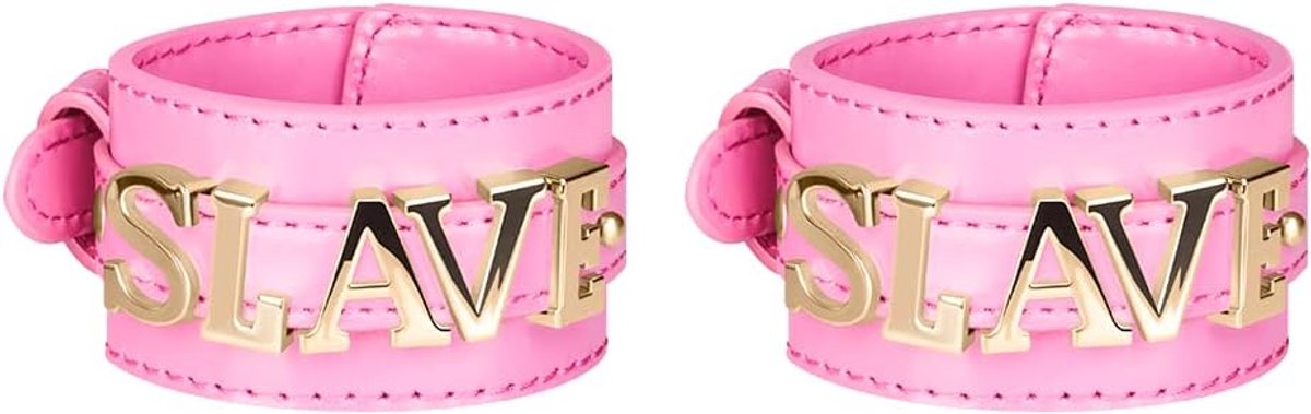 EIS, BDSM handcuffs, 'slave cuffs in leather look', wide design, sexy leather look, pink/gold - ShopVlot