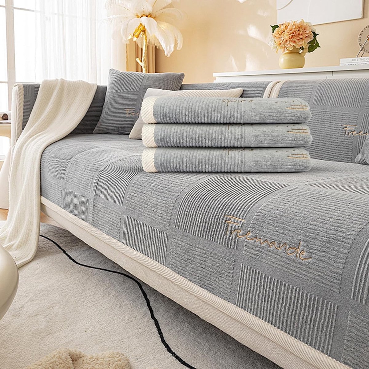 Zachte melk fleece bankhoezen, antislip design voor 1, 2 of 3-zits banken, ideaal voor bescherming en stijl