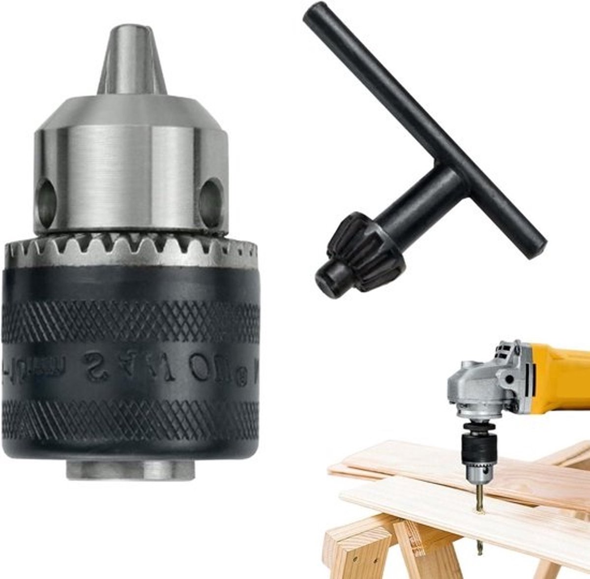 Keyless-boorkop - Conversiegereedschap - Heavy-duty-draaibankchuck | Drieklauwontwerp - Boorconversiekop | Hood-haakse slijper | Carbonsteeladapter - Schacht voor boormachines