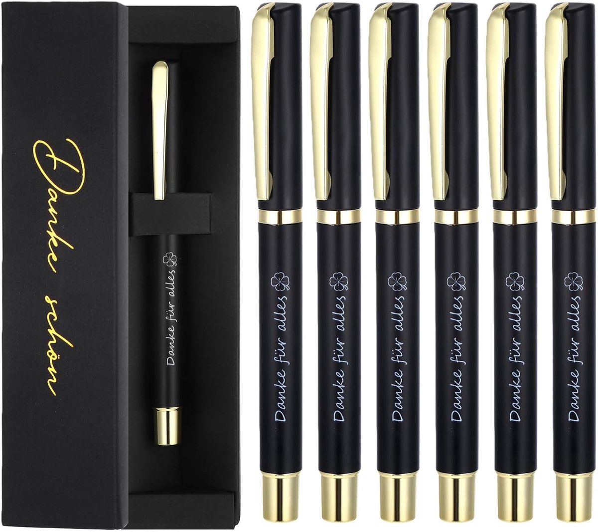 Set van 6 balpennen met gravure, afscheidscadeau, leraar, 6 x zwarte kunststof met etui, kantoor, school, studie - ShopVlot