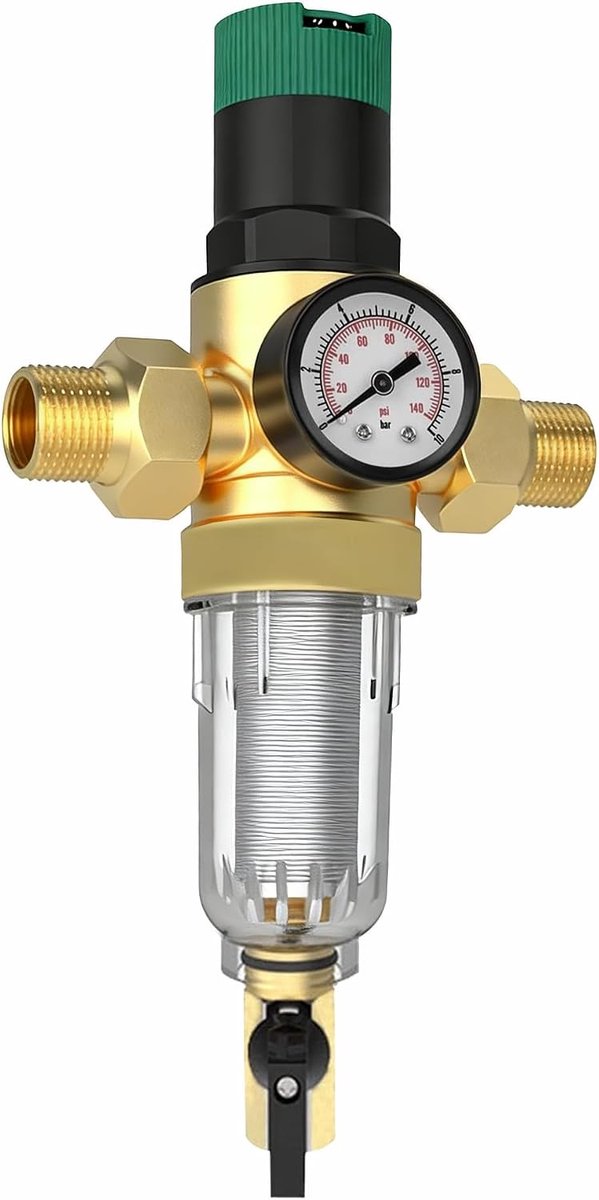 Waterdrukregelaar 3/4, waterdrukregelaar met watermanometer en netfilter, messing, voor woningen, gebouwen en fabrieken - ShopVlot