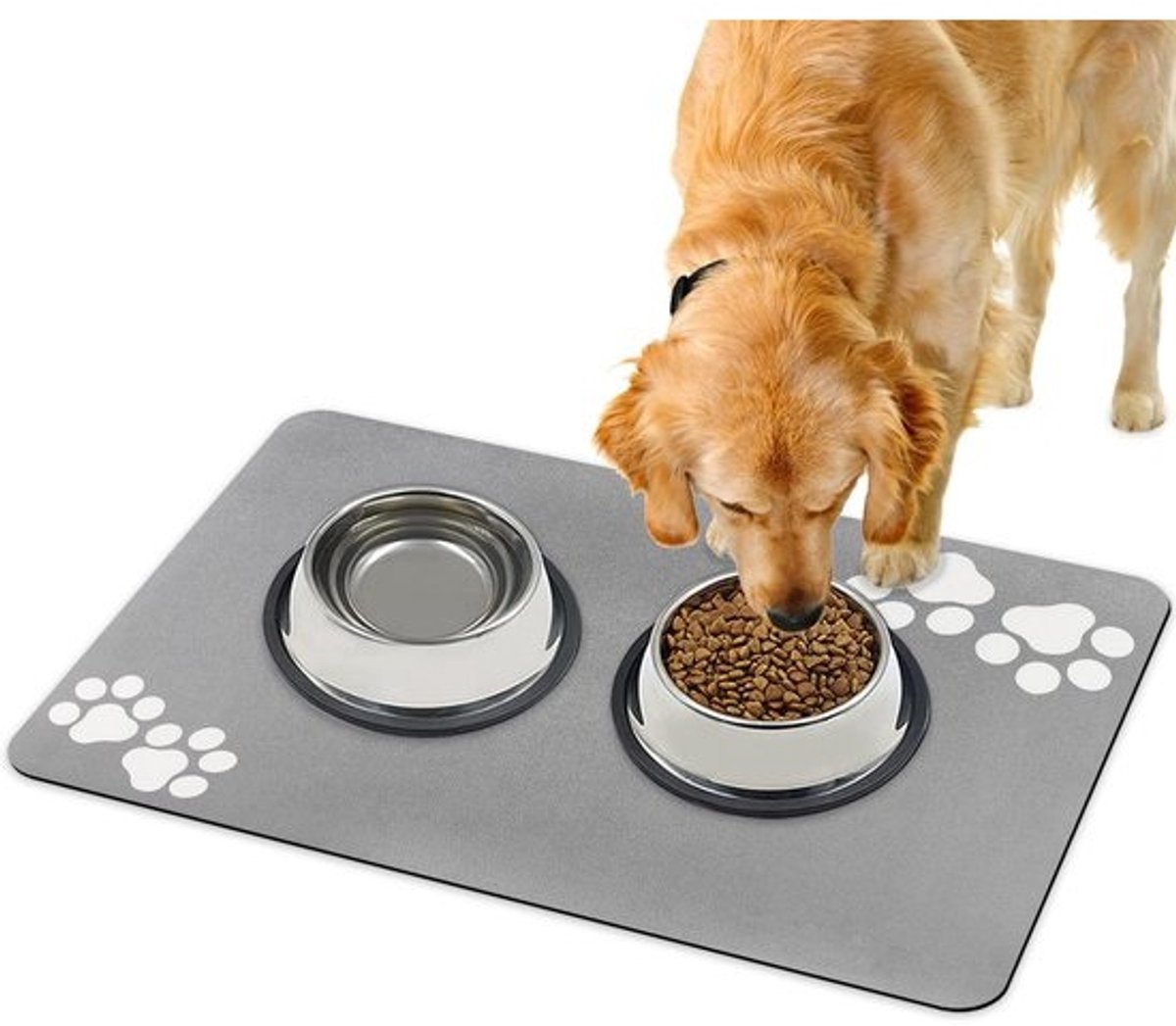 Cosensi - Voermat voor huisdieren - Superabsorberend - Vloermat voor huisdieren - Lichtgrijs - Rubberen antisliponderkant - Geschikt voor honden en katten - 40 ...