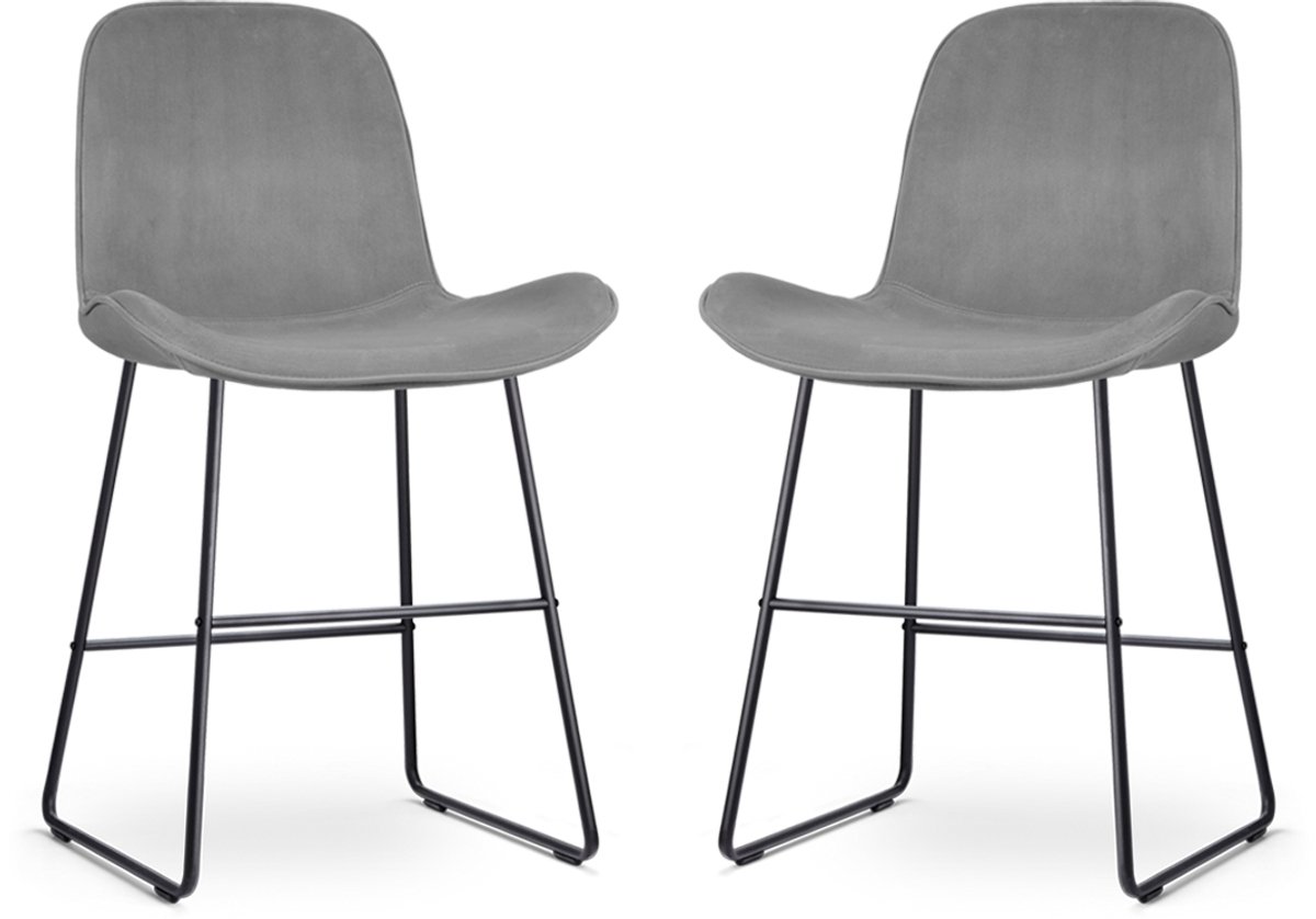 Nolon Nino-Fé Barkrukken Set van 2 Velvet Grijs - Zwart Onderstel - 65 cm - Kookeiland - met Rugleuning - Fluwelen