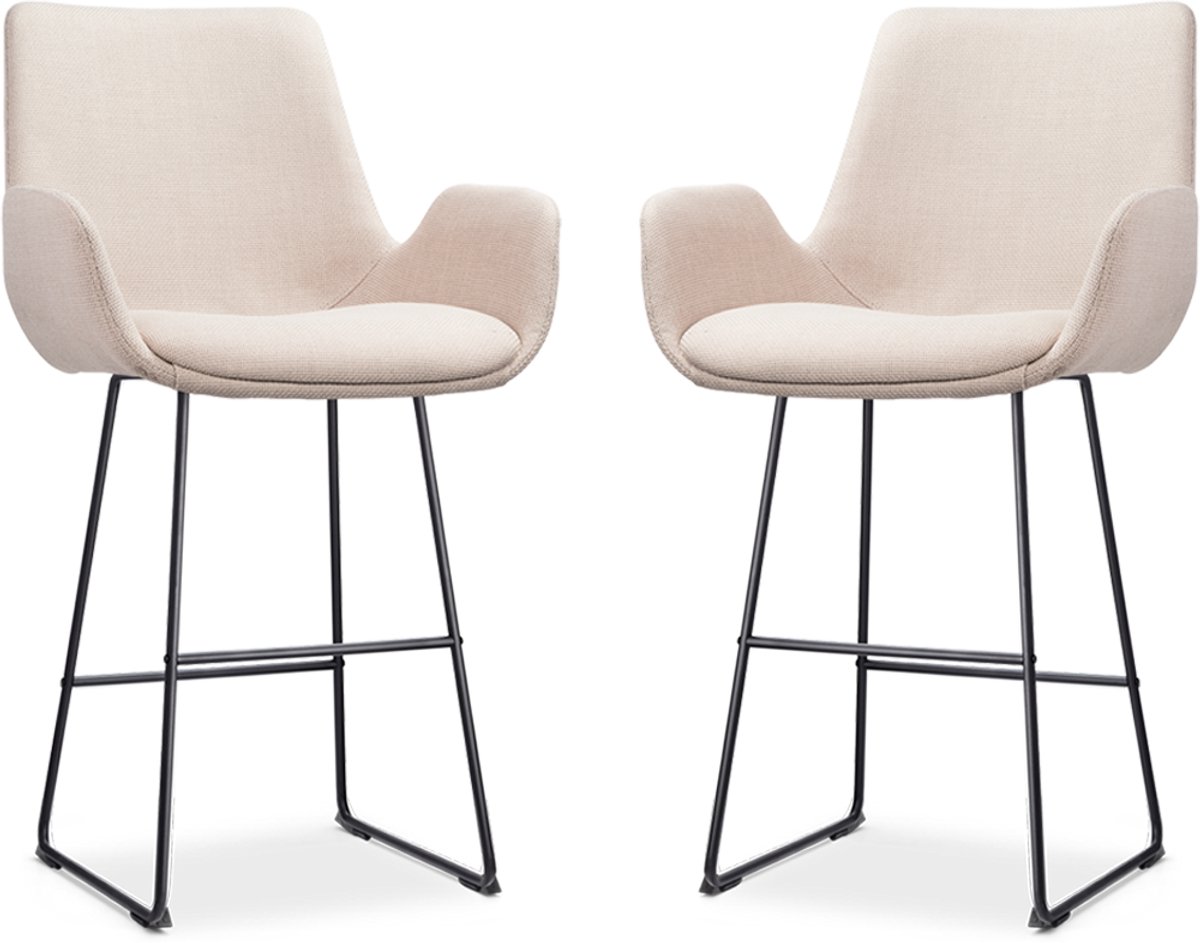 Nolon Nino-Eef Barkrukken Set van 2 Beige - met Armleuning - Zwart Onderstel - 65 cm - Voor Kookeiland - Barkruk met Rugleuning - Lage Armleuning - Scandinavisch Beige - Zwart onderstel