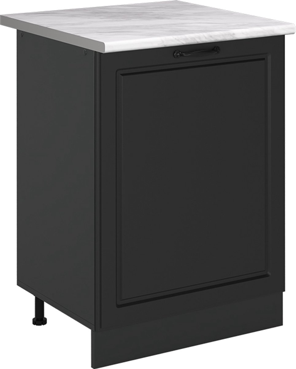 Vicco Keukenonderkast R-Line, Antraciet landelijk/Antraciet, 60 cm met 1 deur marmer werkblad