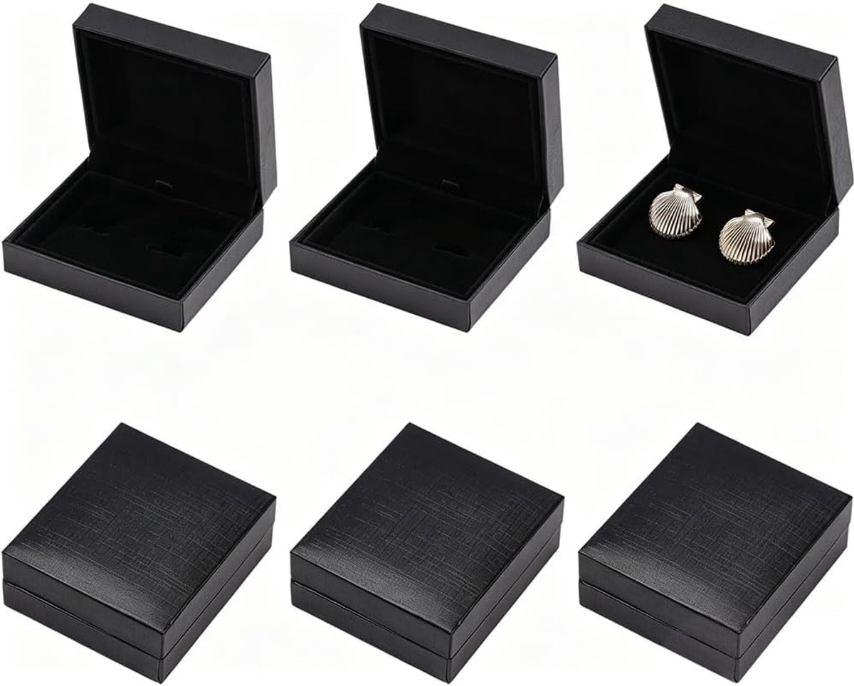 6 stuks manchetknoopdoos, zwarte kunststof geschenkdoos, sieradenpresentatiedoos met fluwelen voering, sieradenkistje - ShopVlot