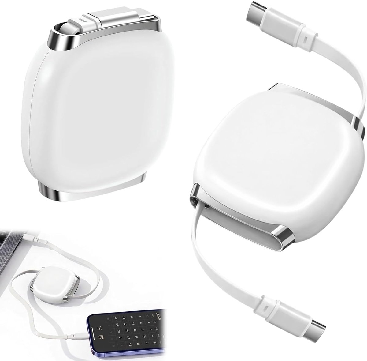 240 W USB C-kabel, intrekbaar, verpakking van 2 stuks, intrekbare USB C-oplaadkabel, snellaadkabel, 3-traps - ShopVlot