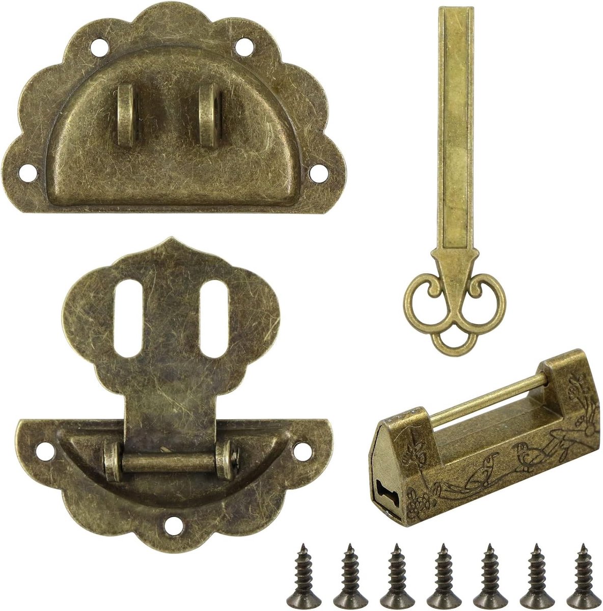 Retro Mini Hangslot met Schroeven en Sleutel, Vintage Design voor Sieradenbox en Meubelbeslag