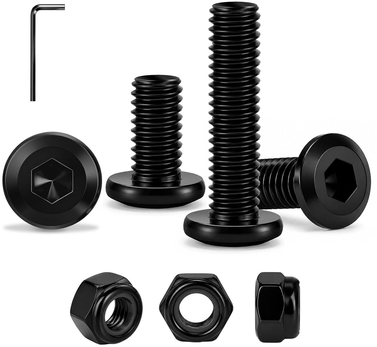 16 Stuks Schroeven M6x16mm Zwart, Platte Kopschroeven Binnenzeskant - ShopVlot