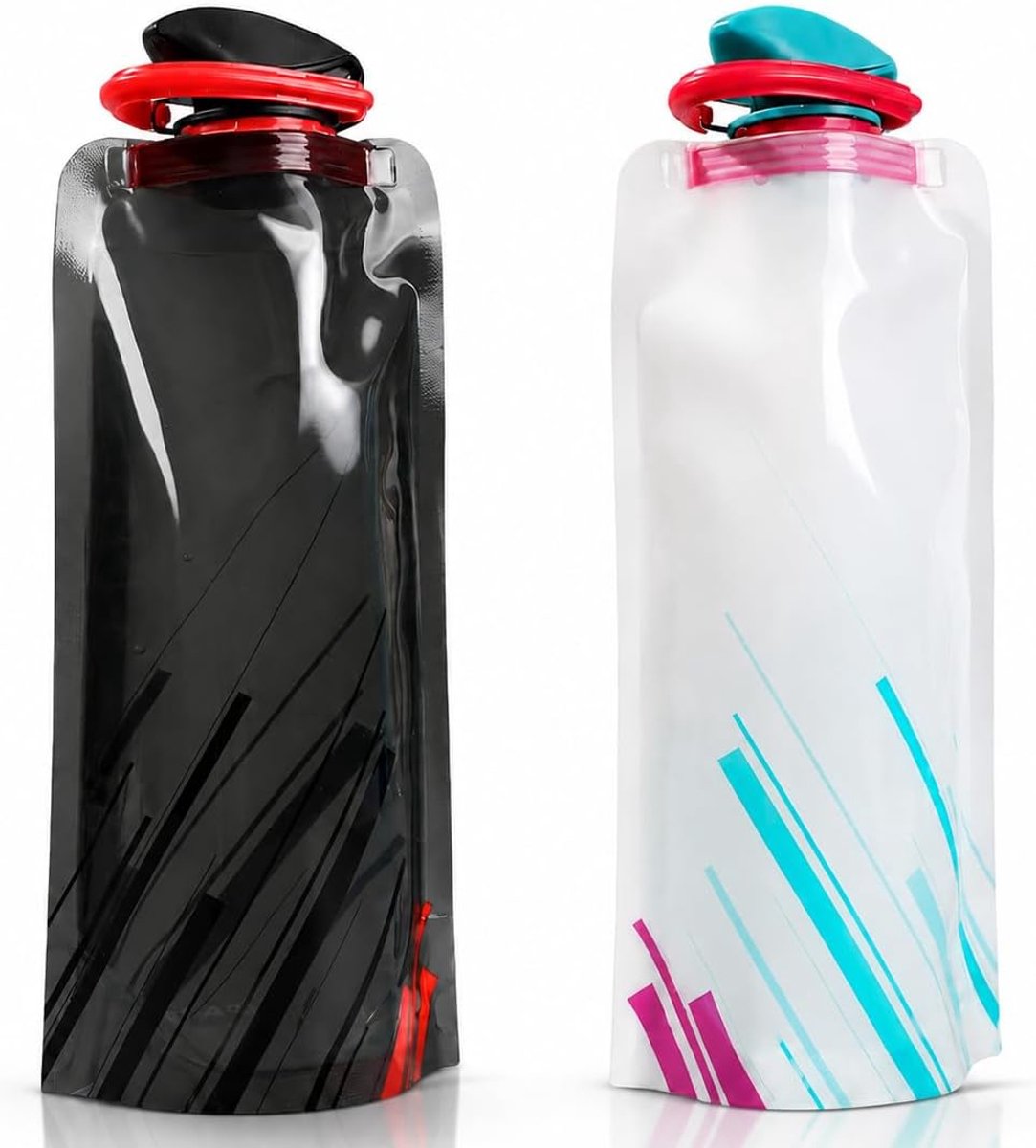 2 Stuks Opvouwbare drinkfles, 700 ml, opvouwbare waterfles met karabijnhaak, herbruikbare drinkfles, festival, voor festival, outdoor, camping, wandelen, reizen, avontuur, draagbare waterzak