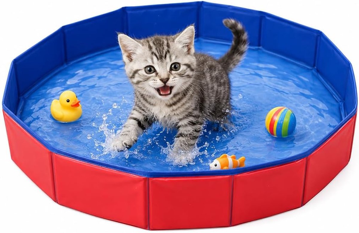 Opvouwbaar, 1 stuk huisdierbadje, 50 x 10 cm, rood, van pvc, voor kleine honden en katten, waterdicht kinderbadje voor binnen en buiten