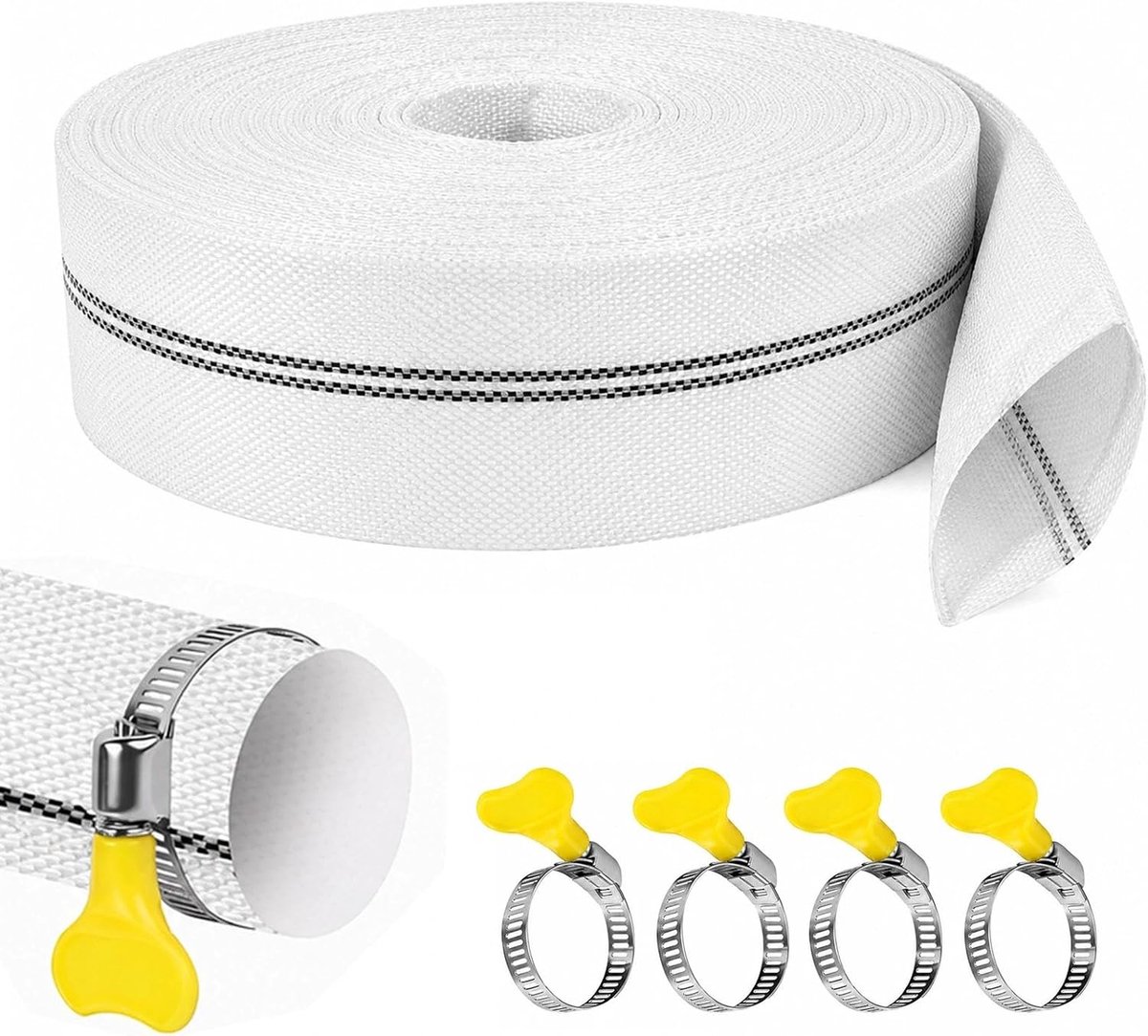 20 m geweven slang, 25 mm, lange platte slang, Ø 25 mm, stoffen slangset, accessoires met 4 clips voor afvoervijver, tuinirrigatie, dompelpompen