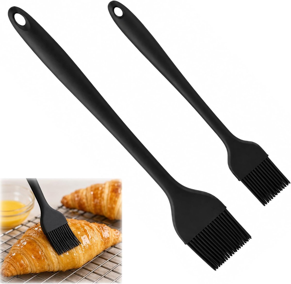 Siliconen kwastenset 20,3 cm en 26,5 cm van voedselveilige siliconen, hittebestendig tot 230 °C, keukenkwast voor bakken, grillen, BBQ, marinades, boter en sauzen