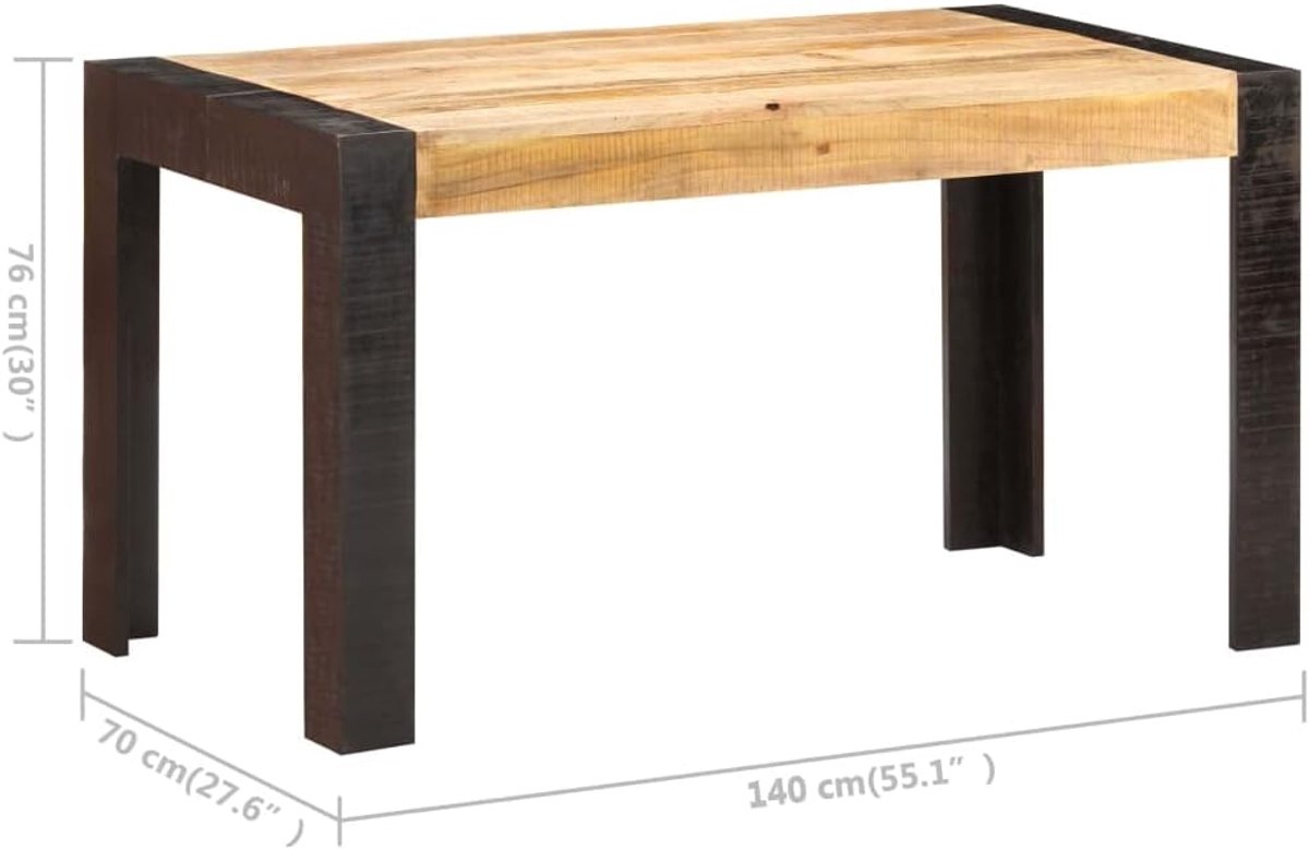 Massief ruw mangohout industriële stijl eettafel 140x70x76 cm lichtbruin