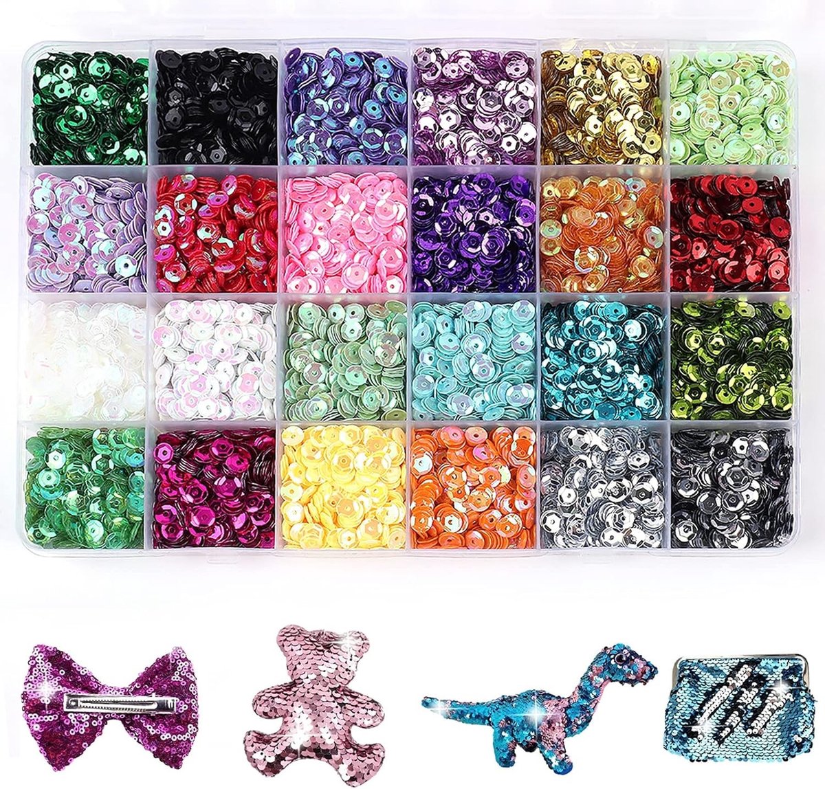 Grote Sequin Craft Set met 30.000 Stuks, 5mm Glitter Sequins in 24 Kleuren voor Creatieve DIY Projecten en Ambachten