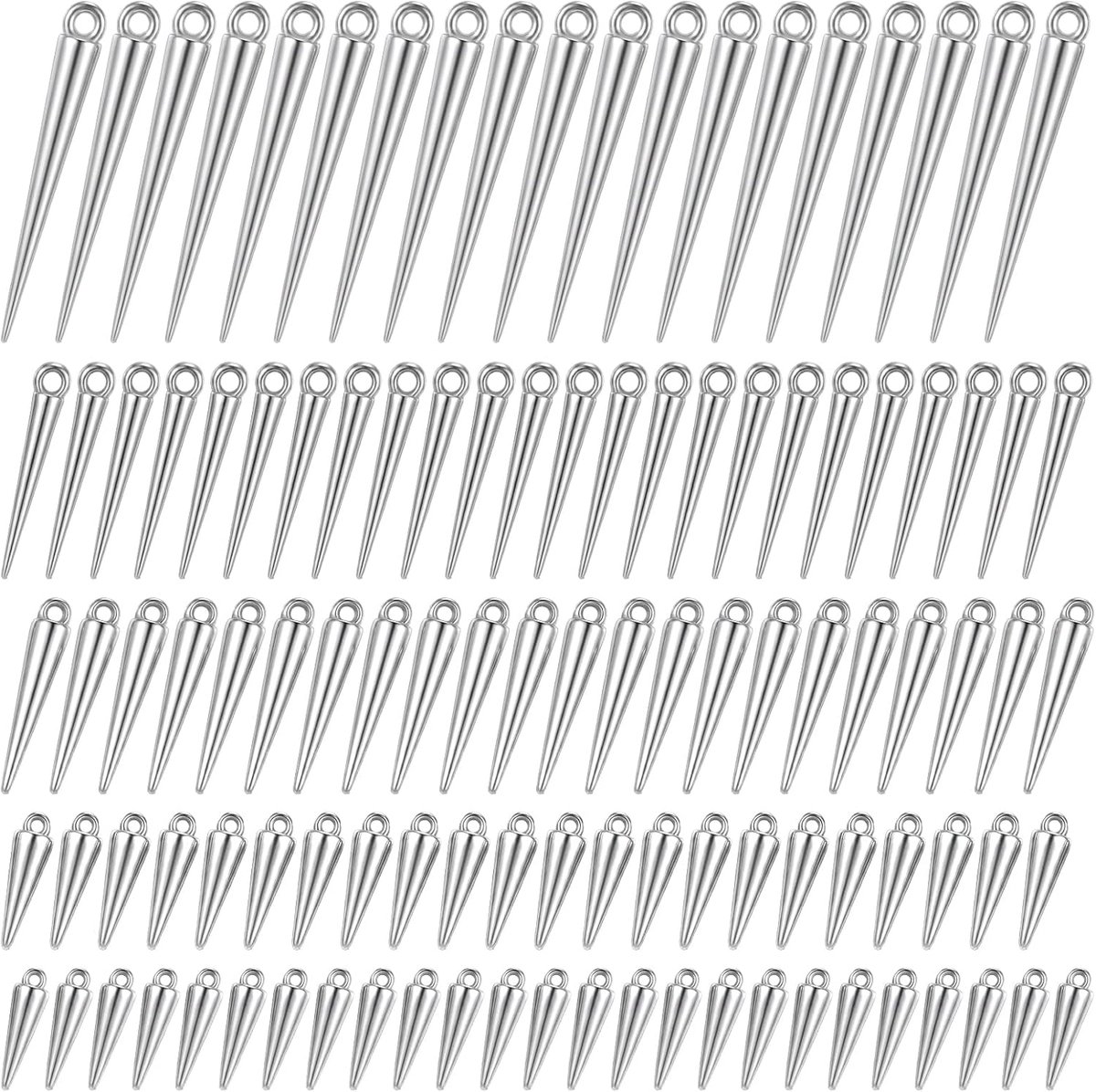 135 stuks roestvrij stalen hangers 5 maten kegelhangers lange zilveren