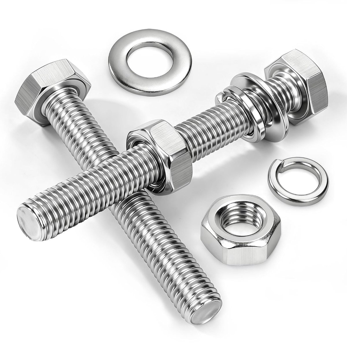 Zeskantschroeven en moeren set M12 x 45 mm DIN 933 schroeven roestvrij staal A2 V2A buiteskant 10 stuks met sluitringen veerringen voor meubels auto's machines