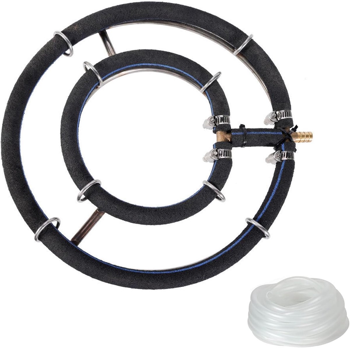Ø 25 cm, beluchterring met 5 m luchtslang voor vijver, aquarium, roestvrij staal, dubbel frame, vijverventilator, visvijver, zuurstofdiffuser