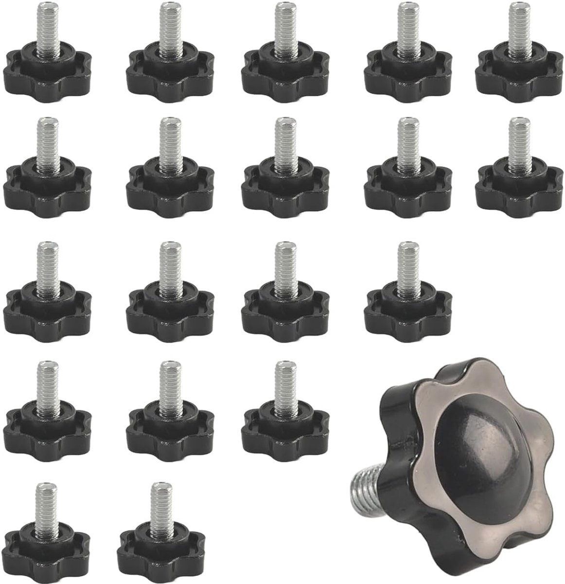 Pak van 20 duimschroef M6, 24 mm ronde handvatbouten, platte kop klemknoppen, spanschroef voor machinemontage
