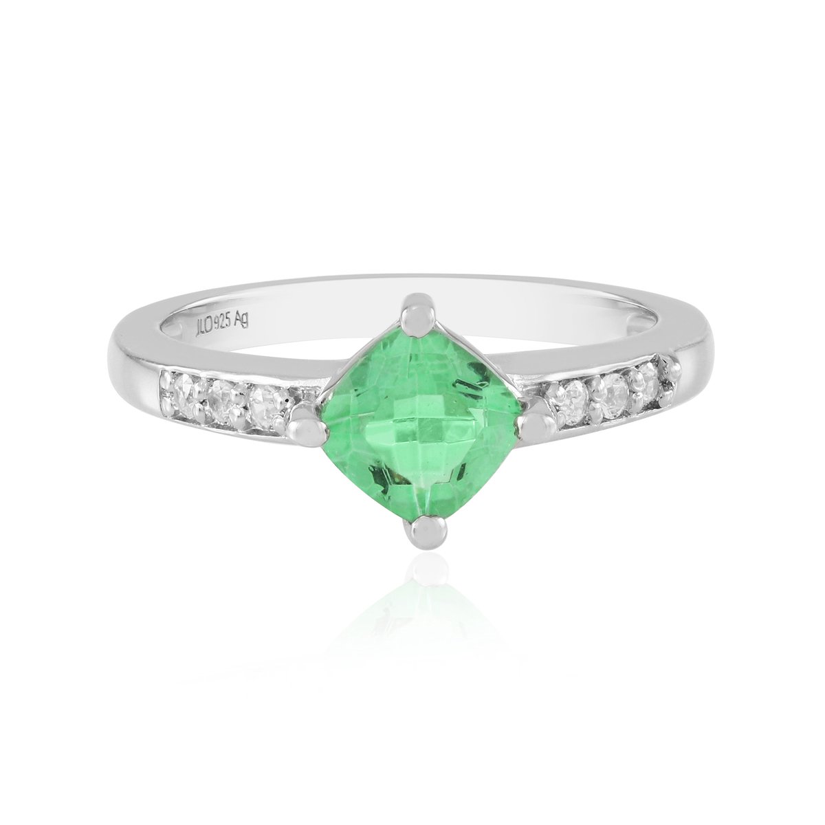 Cavill - Verstelbare Ring - 925 Sterling Zilver Platina Geplastificeerd - Antieke Smaragdgroene Kwarts 0.86 ct - Zirkonen 0.13 ct - Luxe Sieraad
