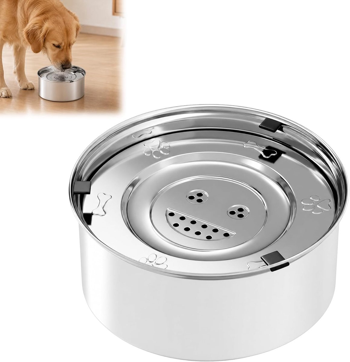Antislip Lekvrij Hondenvoer: 1L Roestvrij Staal Waterbak Hond Anti Slab Drinkbak Hond met Flower, Antislip Hondenbak Roestvrij Staal, Vaatwasmachinebestendig