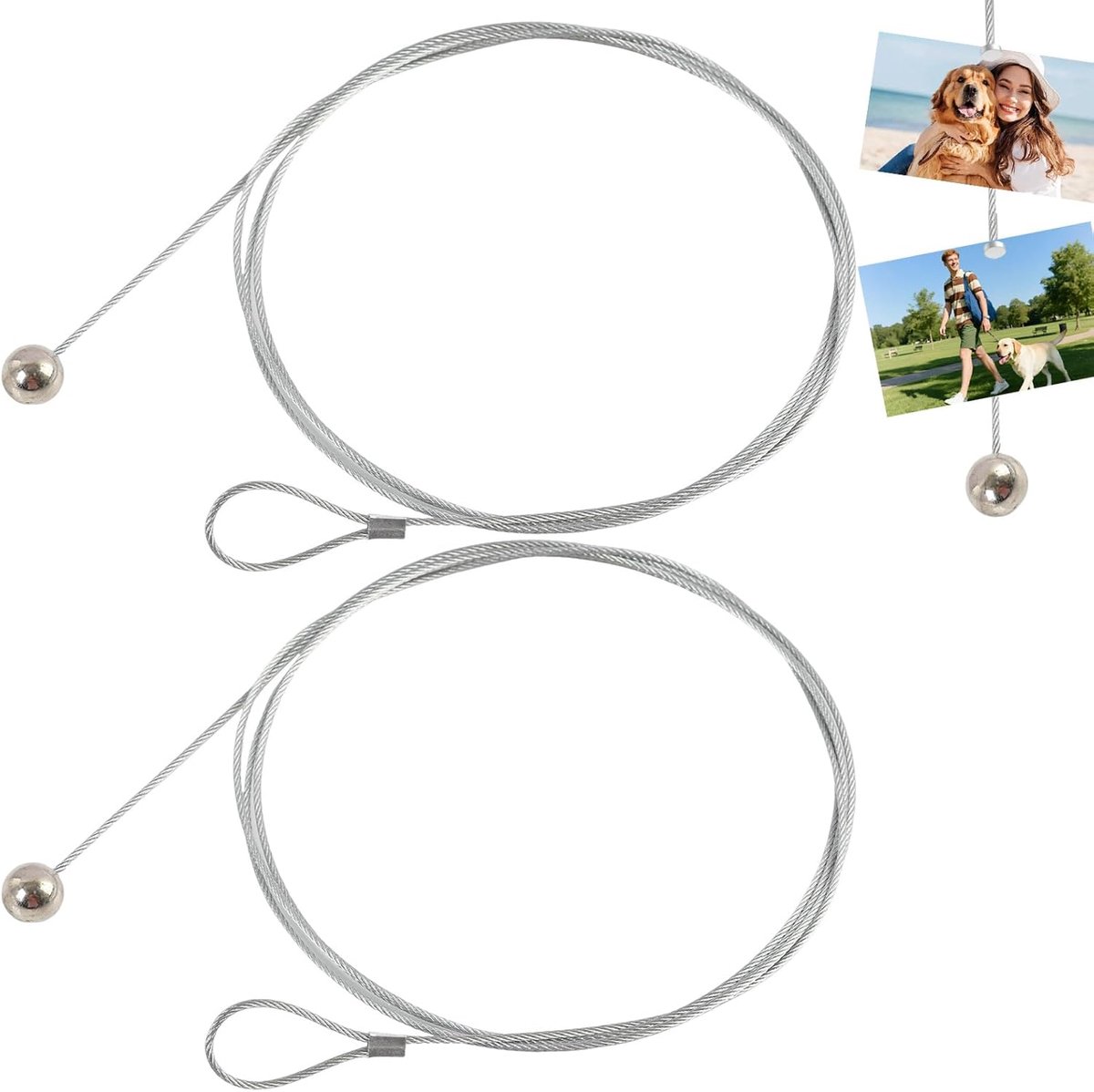 2 fotokabels met magneetklemmen, 1,5 m verzinkte staalkabel voor het ophangen van foto's, ansichtkaarten en wandkunst - ShopVlot