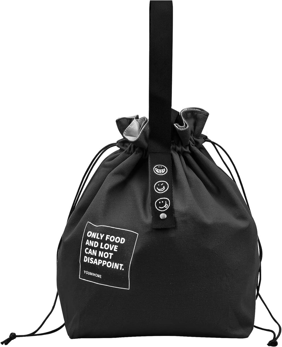 Vouwbare en Herbruikbare Lunchtas van Katoen voor School, Kantoor, Reizen en Picknicks - 9L Capaciteit (Zwart)