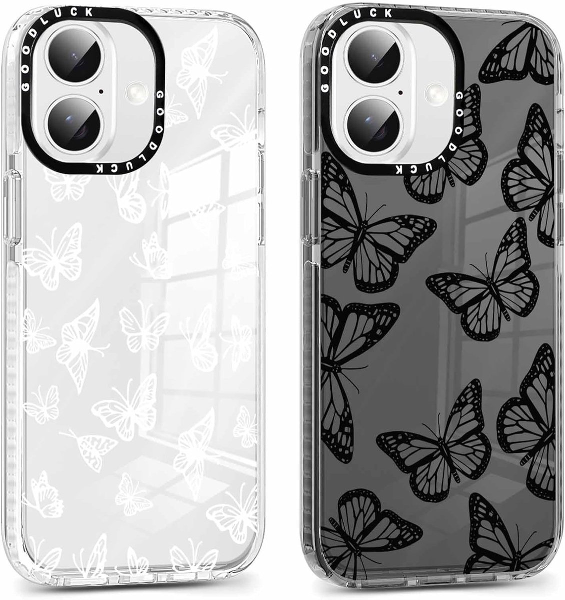2 stuks beschermhoes voor iPhone 16, beschermhoes met esthetisch vlindermotief, meisjestekening, transparant, zacht - ShopVlot