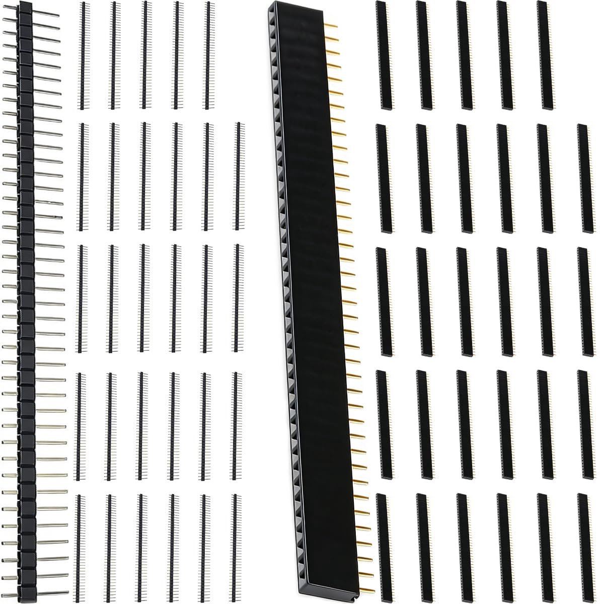 60 stuks stiftstrips, 2,54 mm, stekker en bus, 40-polig, zwart, 0,1 inch, afneembare printplaatstekker, enkele rij - ShopVlot