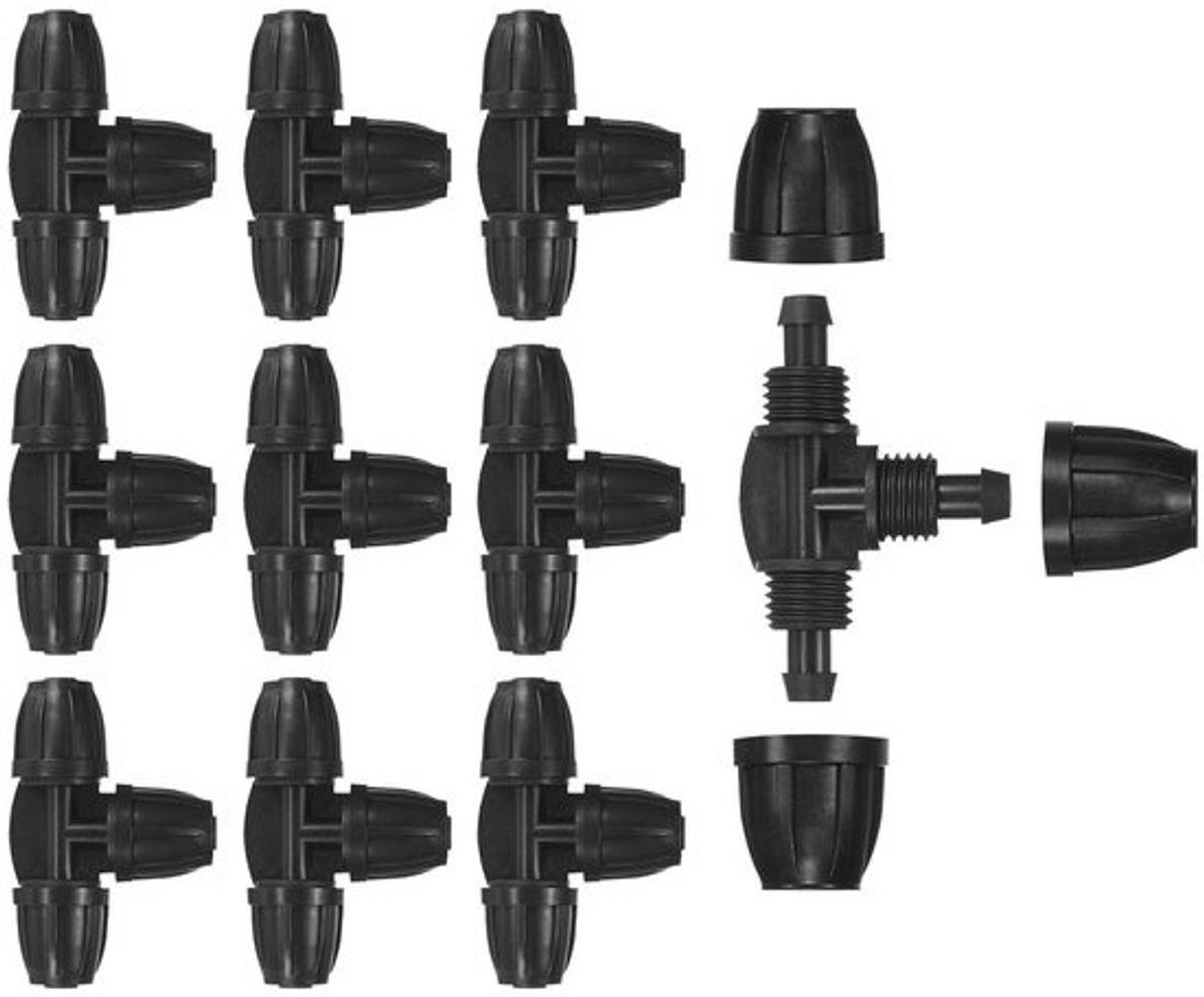 Set van 10 Barbed Drip Irrigatie en Slang Fittingen - 3/8 Inch Pijpverbinder - 3-Weg T-Koppeling voor Tuinirrigatie en Kassen - Drip Irrigatie Onderdelen
