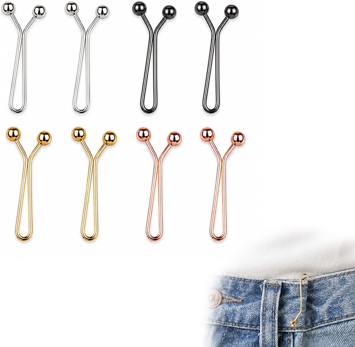 Taillespanners voor broeken, 8 stuks taillegespen (4 kleuren)