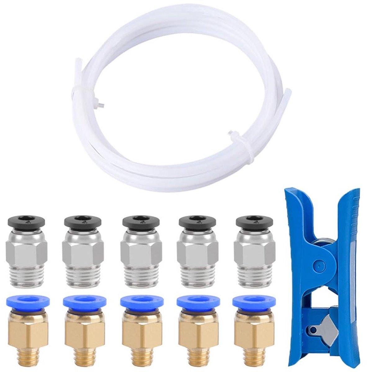 3 Meter 3D Printer PTFE Teflon Tube met Snijder, 5x PC4-M6 en 5x PC4-M10 Pneumatische Verbindingen voor Verbeterde Filamentdoorvoer en Betrouwbare Verbindingen