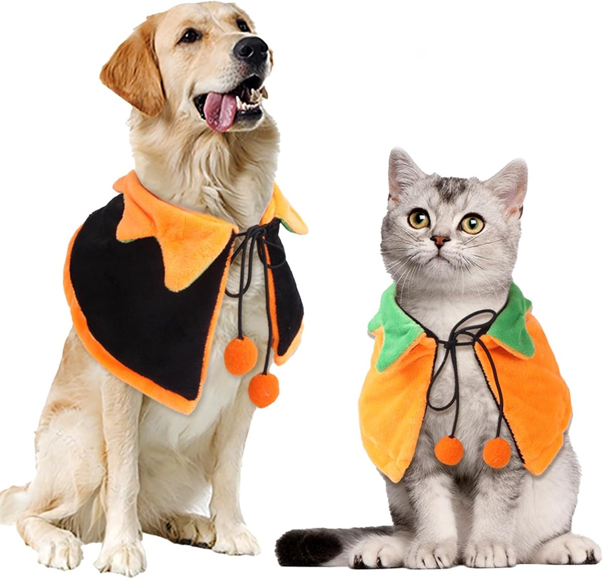 Halloween-pompoencape voor kleine en middelgrote honden en katten, pluche kostuum voor feestjes en fotoshoots