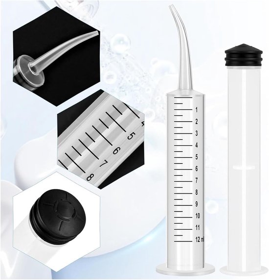 Set van 5 tandarts spuiten van 12 ml met gebogen tip | Ideaal voor mondspoelingen en precisietoepassingen | Herbruikbare kunststof spuit — afbeelding 3