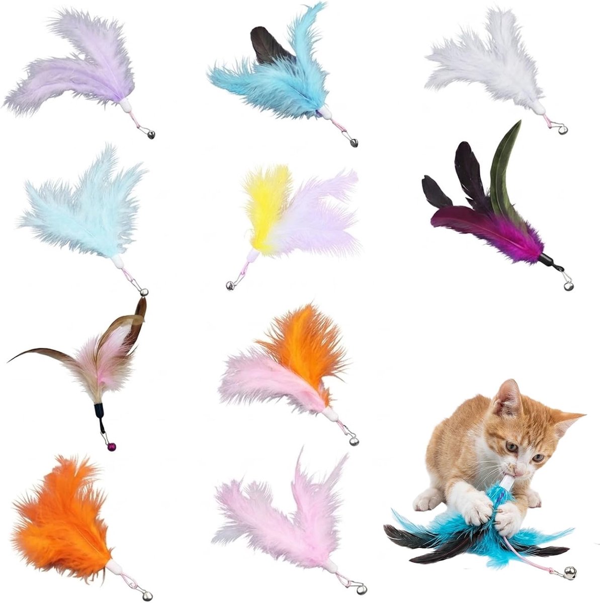 10 reserveveren voor kattenspeelgoed, interactief kattenspeelgoed met klokken, reserveveren voor kattenhengel, accessoires voor kittens en katten binnenshuis