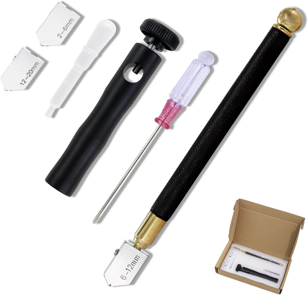 6pcs Glass Cutters, Professional Glass Cutter Set with Extension Bar and 2mm-20mm Cutting Head Carbide Tip for Thick - ShopVlot