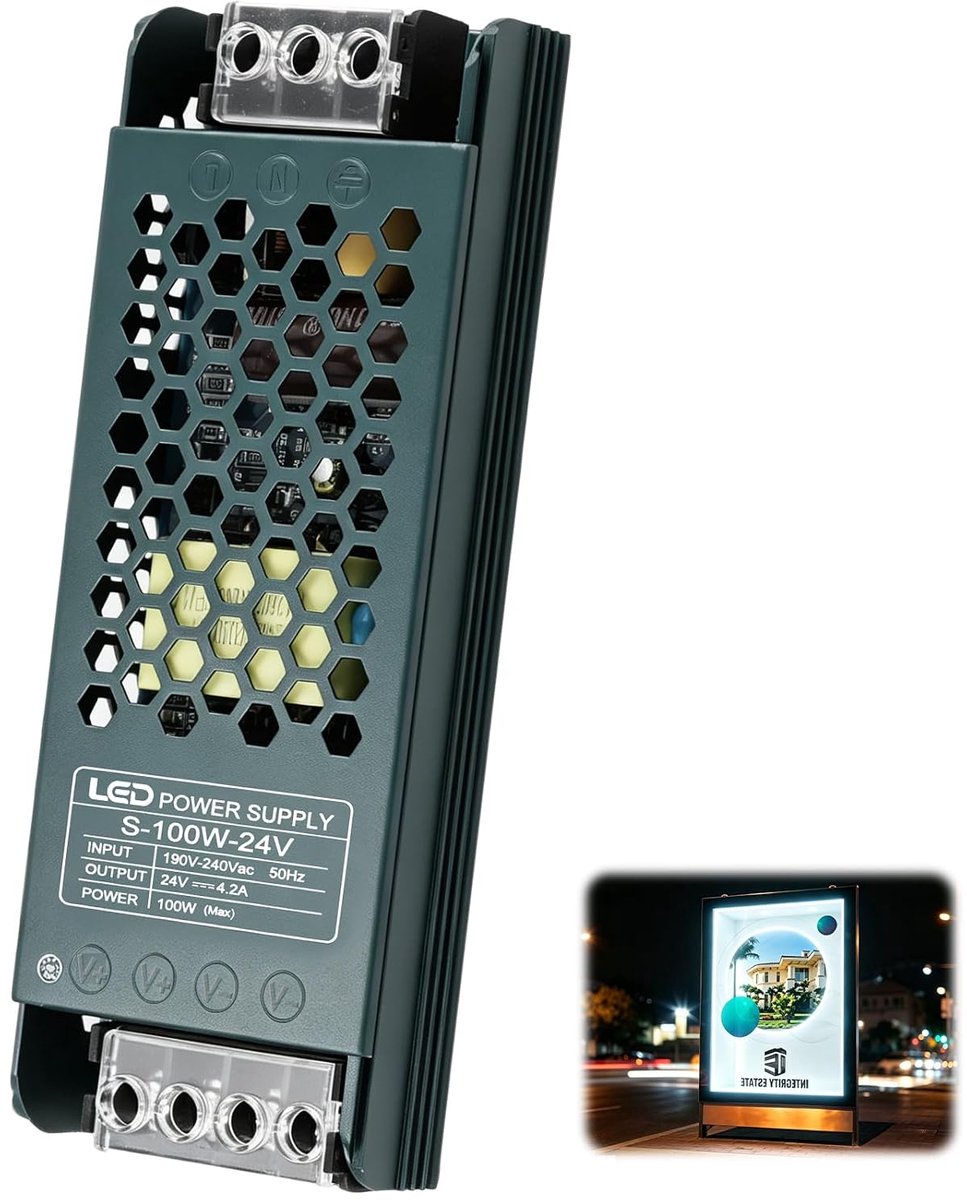 Transformator, 220 V, 24 V, stroomvoorziening 100 W, led, ultradun, stroomvoorziening 220 V AC naar 24 V DC 4,2 A - ShopVlot