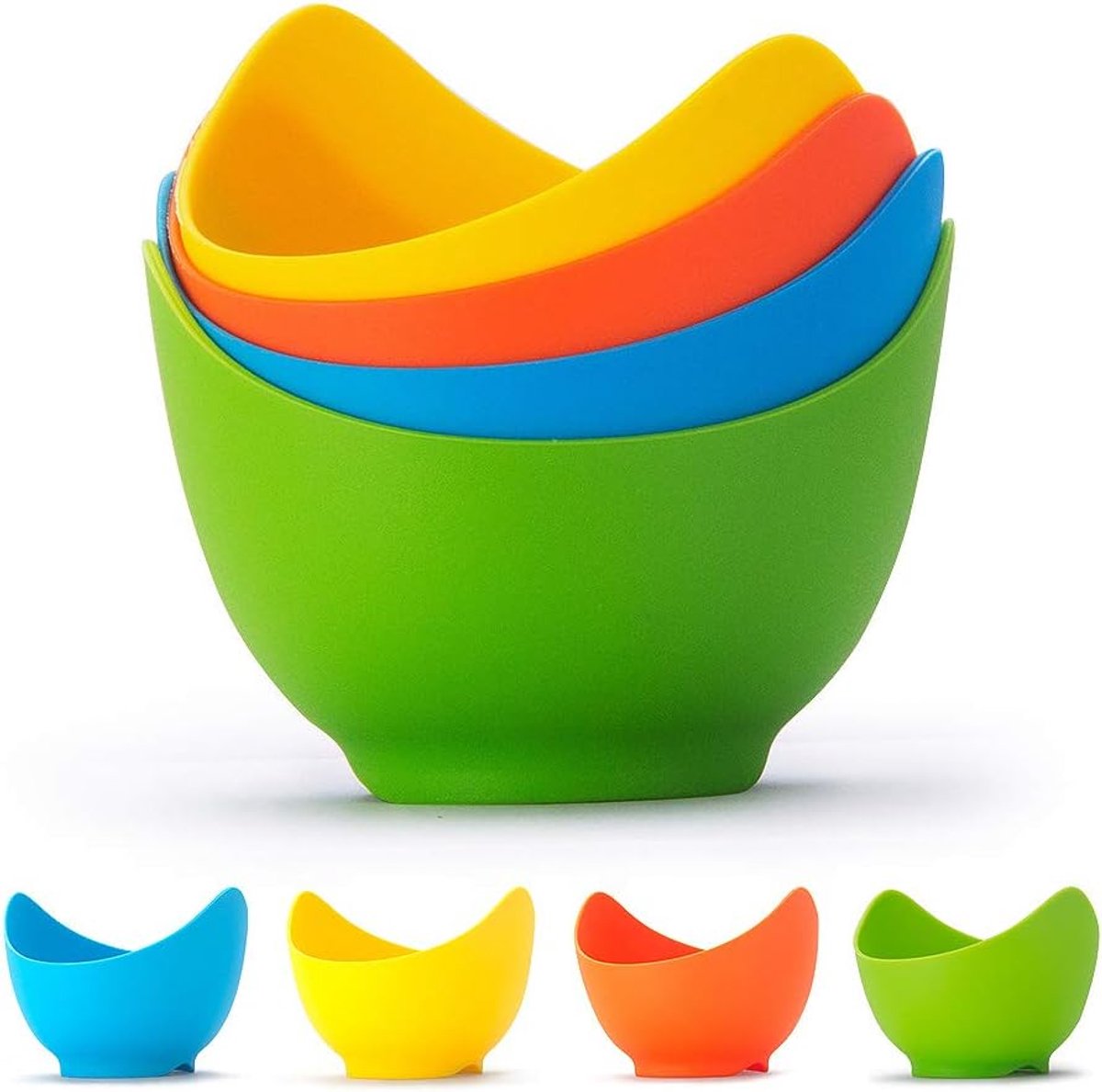 Egg Poacher, 4pcs Silicone Egg Cooker with Ring Stand, Egg Poach Cup with Extra Oil Brush, Food Grade Material, BPA - ShopVlot