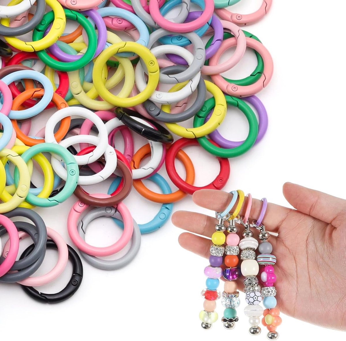 50 stuks sleutelringen kleurrijk, ronde mini karabijnhaak sleutelhangers - ShopVlot
