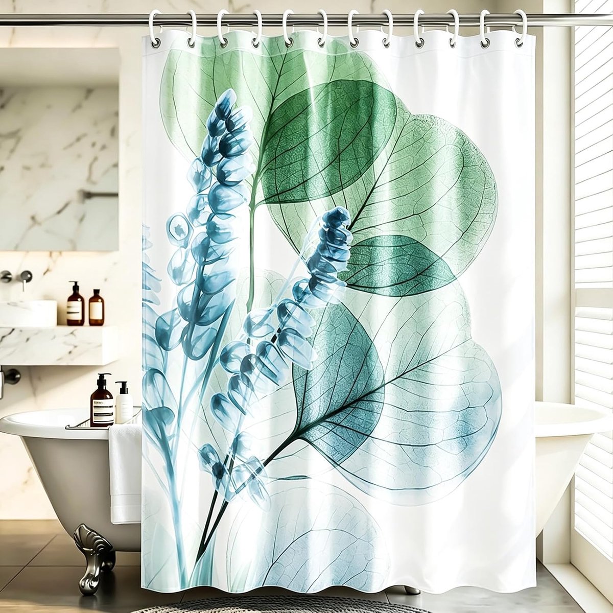 M&W DAS DESIGN Shower Curtain Nature Plants Bathroom Green Textile Curtain Antifungal Effect Flowers Washable Shower - ShopVlot